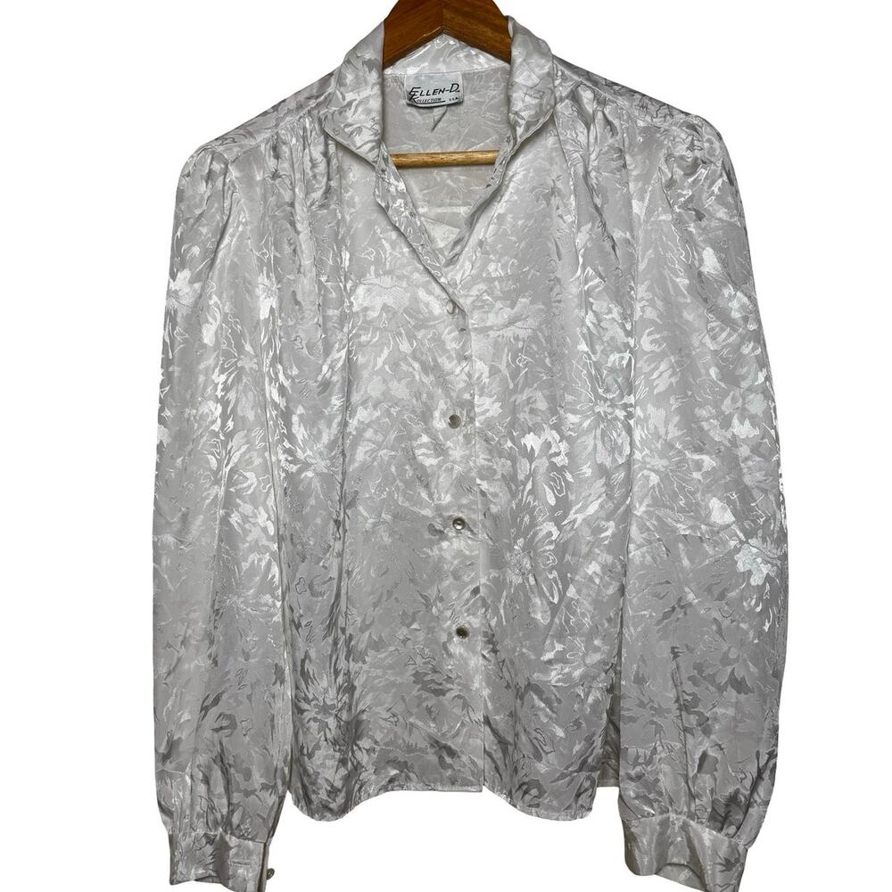 Vintage Ellen D Kollection White/Metallic Blouse Size: Medium